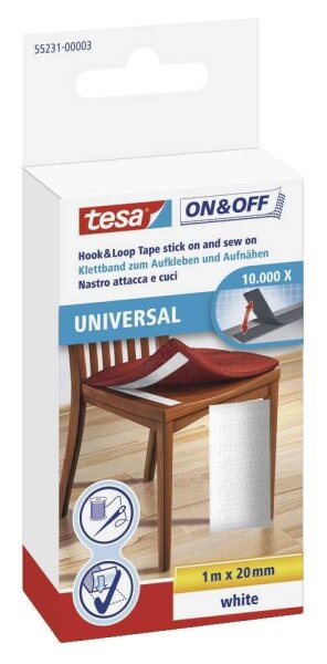 tesa Klettband ON & OFF® UNIVERSAL weiß, 1 Rolle