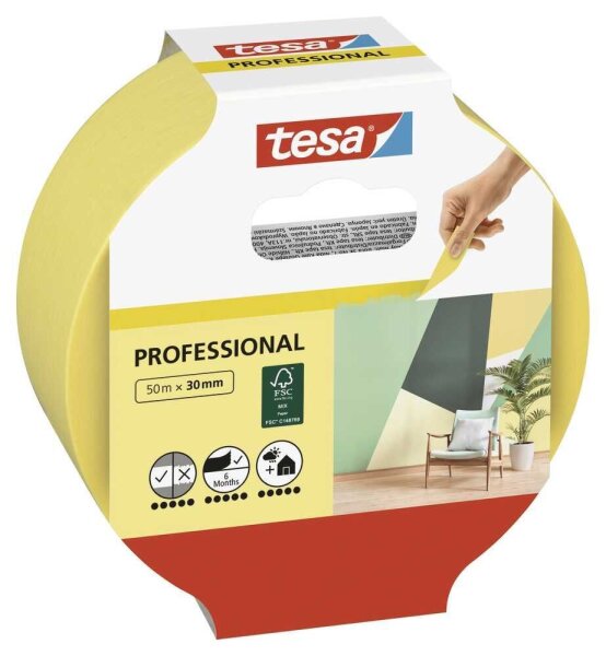 tesa PROFESSIONAL Malerband gelb 30,0 mm x 50,0 m 1 Rolle