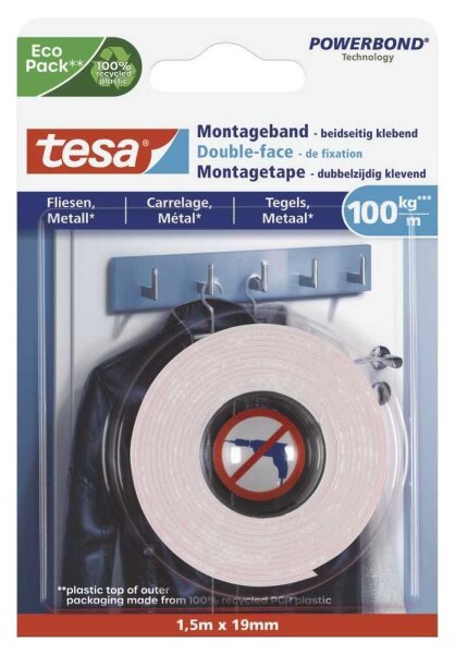 tesa Ultra starkes Montageband 77746 doppelseitiges Klebeband 19,0 mm x 1,5 m, 1 St.