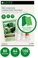 LEITZ Laminierfolien glänzend für A4 80 micron Universal-Lochung, 100 St.