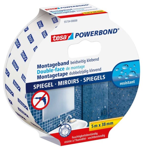 tesa Montageband POWERBOND 55734 doppelseitiges Klebeband 38,0 mm x 5,0 m, 1 Rolle