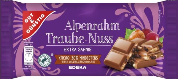 GUT&GÜNSTIG Alpenrahm Traube Nuss Schokolade 100,0 g, 1 St.
