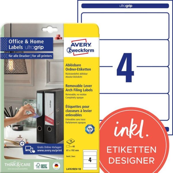 AVERY Zweckform Ordneretiketten weiß, 10 Blatt