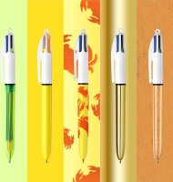 BIC 4-Farben-Kugelschreiber 4 Colours bunt, Schreibfarbe: blau, rot, grün, schwarz, pink, violett, türkis, limettengrün, orange, gelb, neongelb, 15 St.