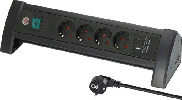 brennenstuhl Premium-Office-Line 4-fach Steckdosenleiste mit Schalter 1,8 m schwarz mit USB-Buchse