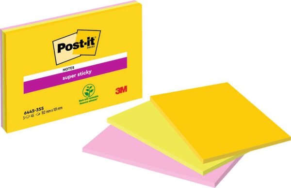 Post-it® Super Sticky Notes Jumbo-Haftnotizen extrastark farbsortiert, 3 Blöcke