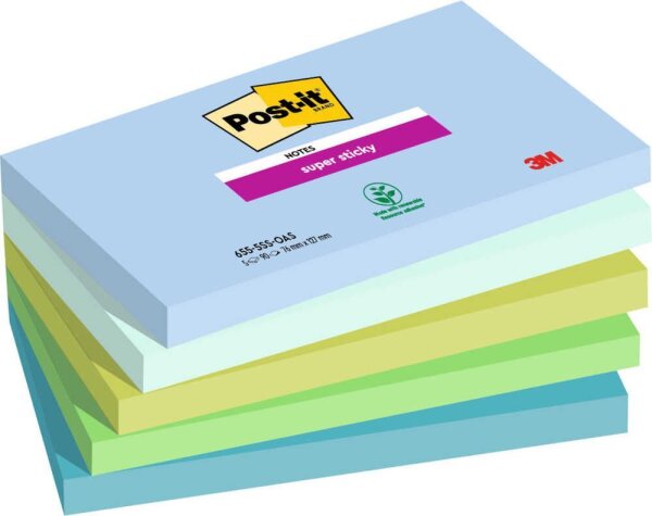 Post-it® Super Sticky Notes Oasis Collection Haftnotizen extrastark farbsortiert, 5 Blöcke