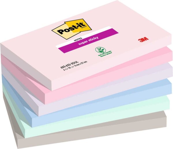 Post-it® Super Sticky Notes Soulful Collection Haftnotizen extrastark farbsortiert, 6 Blöcke
