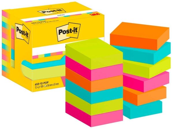 Post-it® Poptimistic Collection Haftnotizen farbsortiert, 12 Blöcke