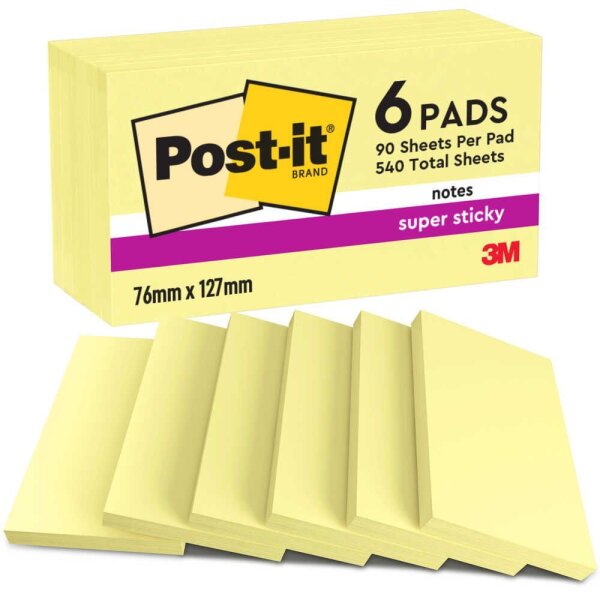 Post-it® Super Sticky Notes Haftnotizen extrastark gelb, 6 Blöcke