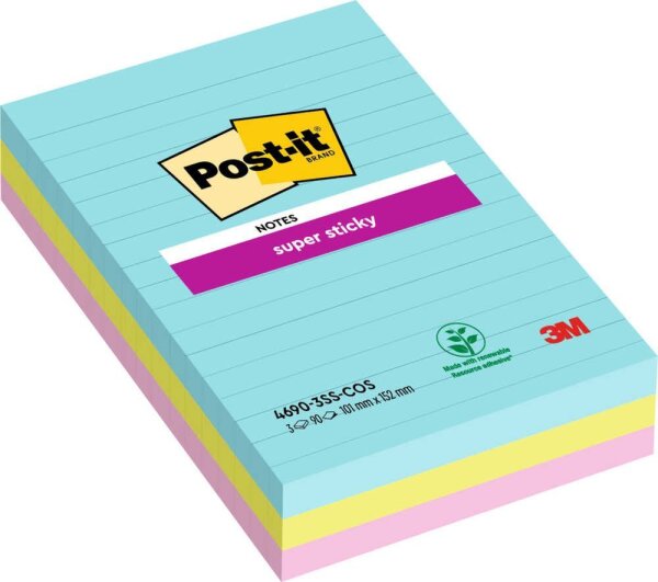 Post-it® Super Sticky Notes Cosmic Collection Jumbo-Haftnotizen extrastark farbsortiert, 3 Blöcke