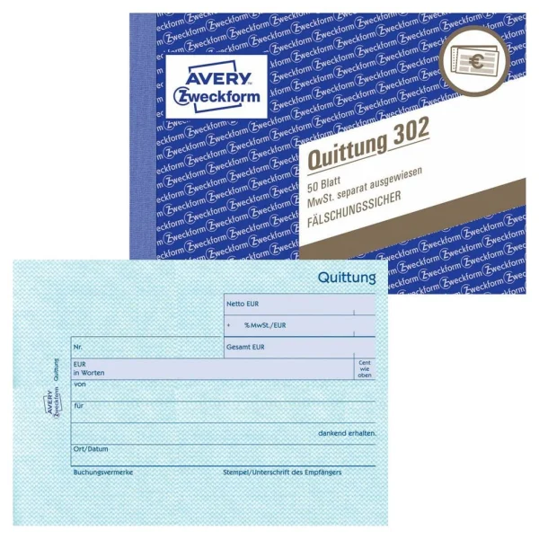 AVERY Zweckform Quittung, MwSt. separat ausgewiesen...