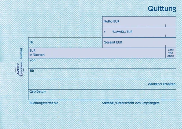 AVERY Zweckform Quittung, MwSt. separat ausgewiesen...
