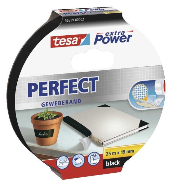 tesa PERFECT Gewebeband schwarz 19,0 mm x 25,0 m 1 Rolle
