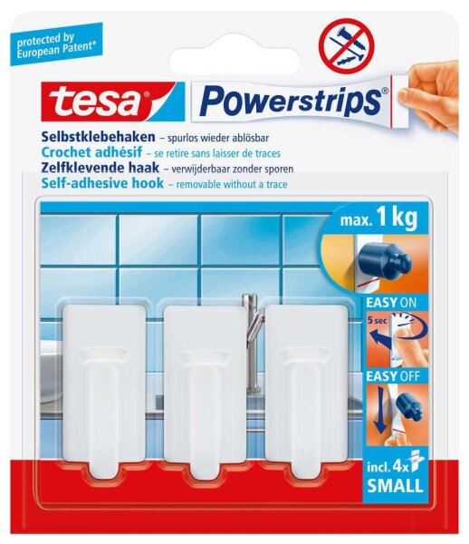 tesa Classic Small Klebehaken für max. 1,0 kg, 1,4 x 3,4 cm, 3 St.