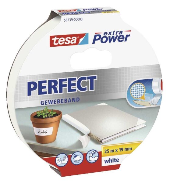tesa PERFECT Gewebeband weiß 19,0 mm x 25,0 m 1 Rolle
