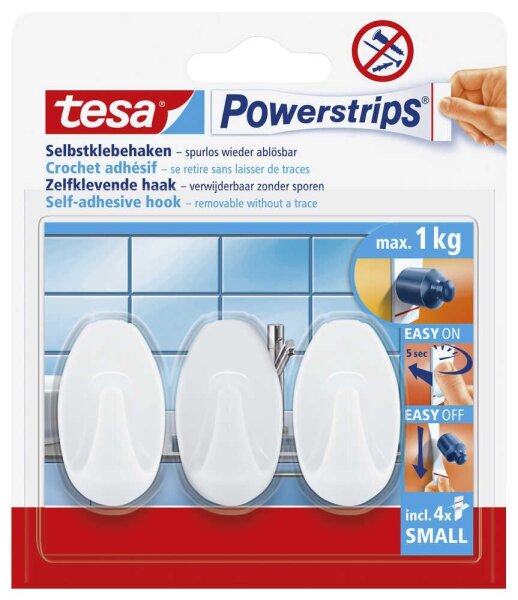 tesa Oval Small Klebehaken für max. 1,0 kg, 1,4 x 3,4 cm, 3 St.