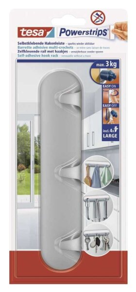 tesa Powerstrips Hakenleiste Klebehaken für max. 3,0 kg, 20,0 x 4,1 cm, 1 St.