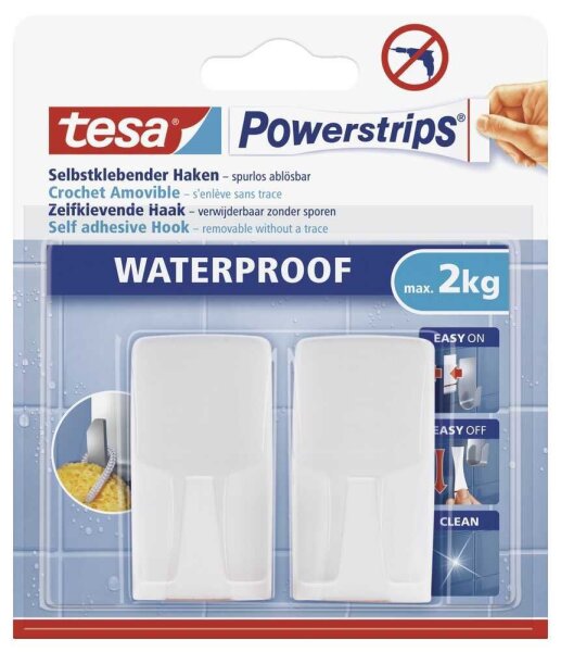 tesa WATERPROOF Large Klebehaken für max. 2,0 kg, 2,0 x 5,0 cm, 2 St.