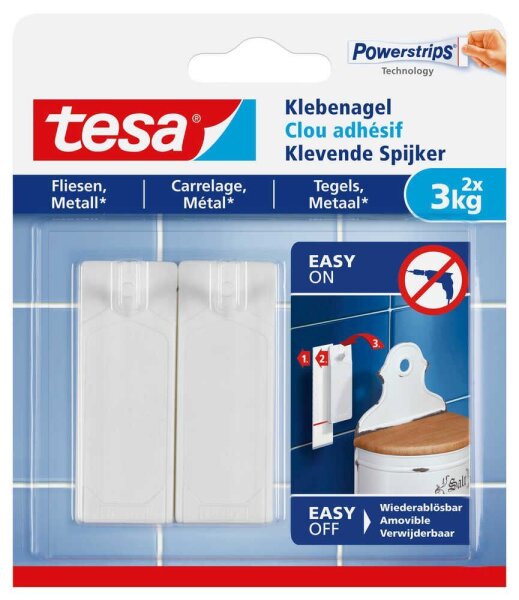 tesa Powerstrips Klebenägel für max. 3,0 kg, 2,4 x 6,4 cm, 2 St.