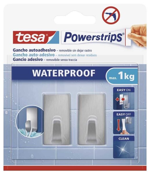 tesa WATERPROOF Small Klebehaken für max. 1,0 kg, 1,4 x 3,4 cm, 2 St.