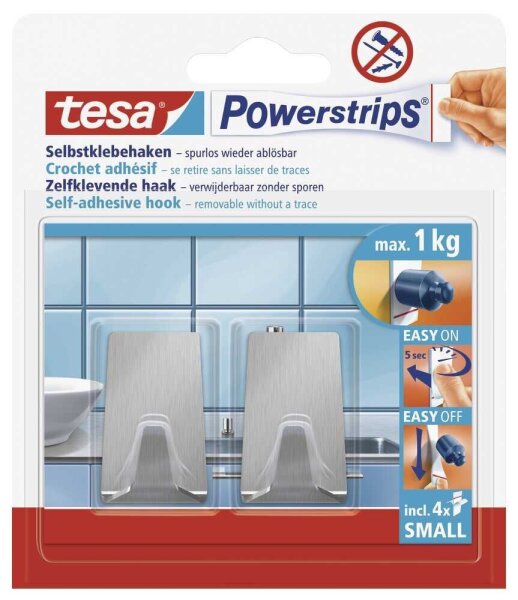 tesa Eckig Small Klebehaken für max. 1,0 kg, 1,4 x 3,4 cm, 2 St.