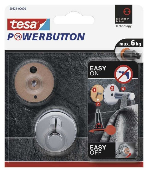 tesa Handtuchhaken Powerbutton Universal Medium chrom, 1 St.