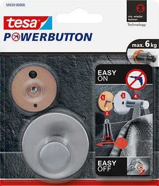 tesa Handtuchhaken Powerbutton Classic rund silber, 1 St.