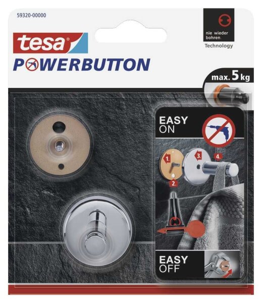 tesa Handtuchhaken Powerbutton Universal Small chrom, 1 St.