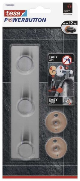 tesa Handtuchhaken Powerbutton Classic Hakenleiste silber, 1 St.