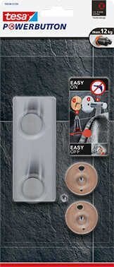 tesa Handtuchhaken Powerbutton Classic Doppelhaken silber, 1 St.