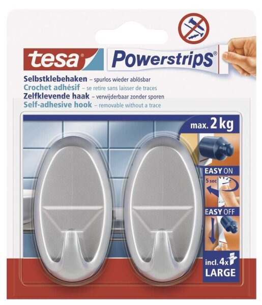 tesa Powerstrips Oval Large Klebehaken für max. 2,0 kg, 2,3 x 6,9 cm, 2 St.