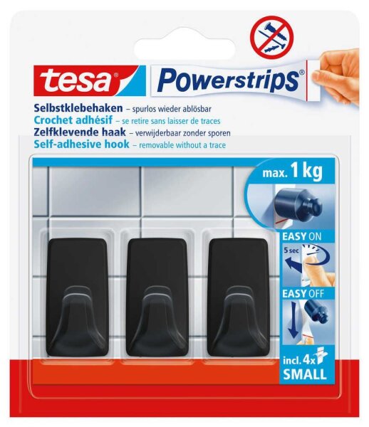 tesa Eckig Small Klebehaken für max. 1,0 kg, 1,4 x 3,4 cm, 3 St.