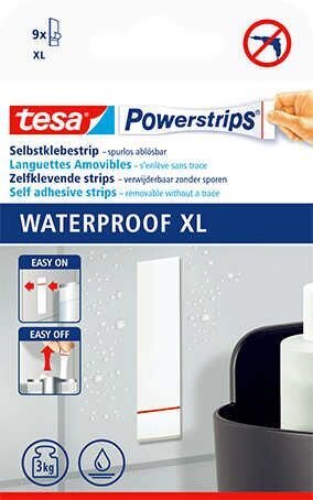 tesa Powerstrips WATERPROOF Klebestreifen für max. 1,0 kg, 2,0 x 8,0 cm, 9 St.
