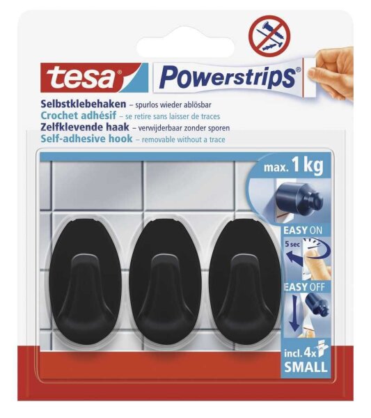 tesa Oval Small Klebehaken für max. 1,0 kg, 1,4 x 3,4 cm, 3 St.