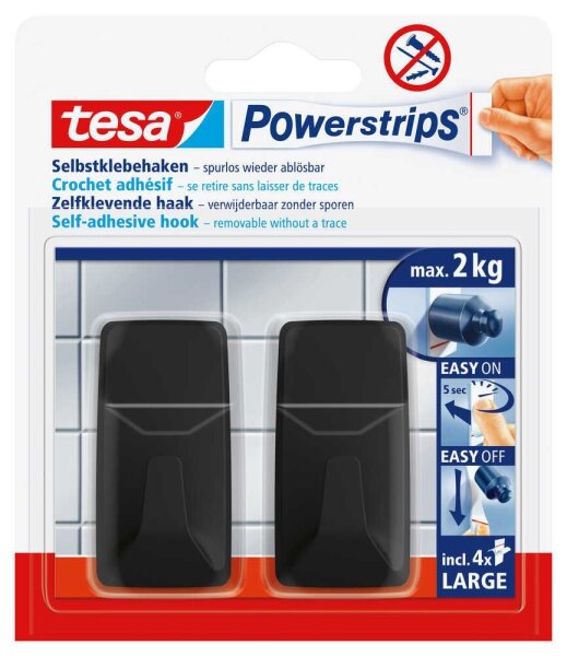 tesa Eckig Large Klebehaken für max. 2,0 kg, 2,0 x 5,0 cm, 2 St.