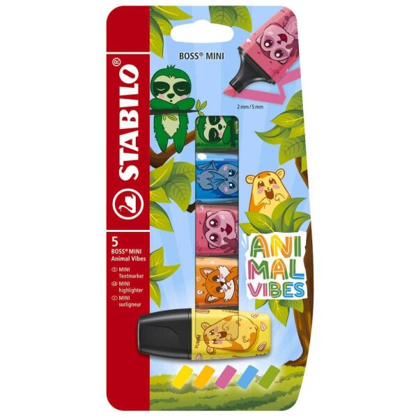STABILO BOSS MINI Animal Vibes Textmarker farbsortiert, 5 St.