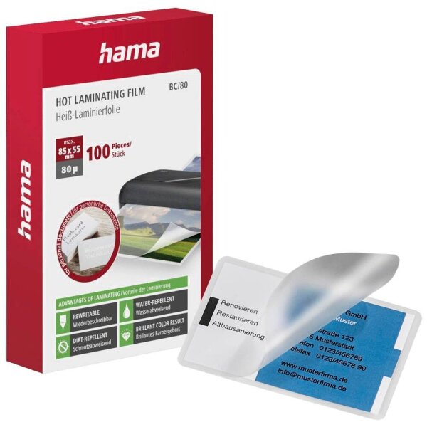 hama Laminierfolien glänzend für Visitenkartenformat 80 micron, 100 St.