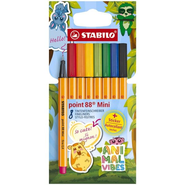 STABILO point 88 Mini Animal Vibes  Fineliner farbsortiert 0,4 mm, 8 St.