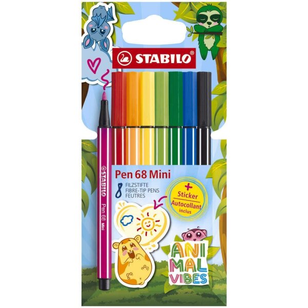 STABILO Pen 68 Mini Animal Vibes Filzstifte farbsortiert, 8 St.