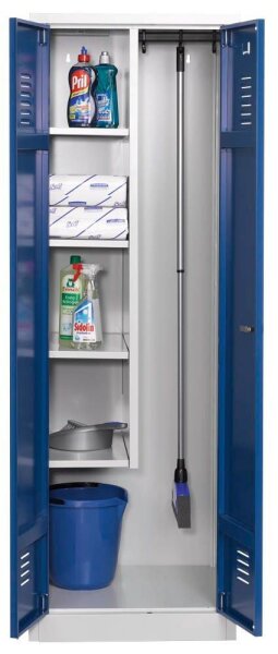 Gürkan Putzmittelschrank 104432 lichtgrau, enzianblau 4 Fachböden 60,0 x 50,0 x 180,0 cm, aufgebaut, 1 St.