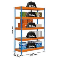 Simonrack Schwerlastregal KIT BRICOFORTE 1006-5 CHIPBOARD 458100040201065 orange, blau 100,0 x 60,0 x 200,0 cm