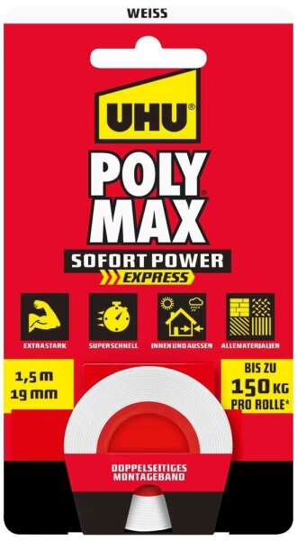 UHU POLY MAX SOFORT POWER Montageband 19,0 mm x 1,5 m, 1 Rolle