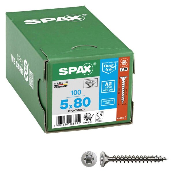SPAX® Universalschrauben T20 Senkkopf BLANK A2 1197000500803 5 mm x 80 mm, 100 St.