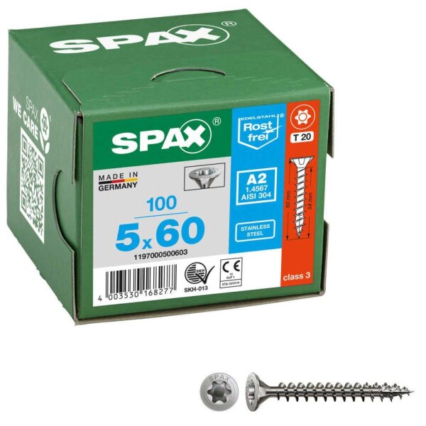 SPAX® Universalschrauben T20 Senkkopf BLANK A2 1197000500603 5 mm x 60 mm, 100 St.