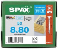 SPAX® Holzbauschrauben T40 Tellerkopf Edelstahl A2 0257000800805 8 mm x 80 mm, 50 St.