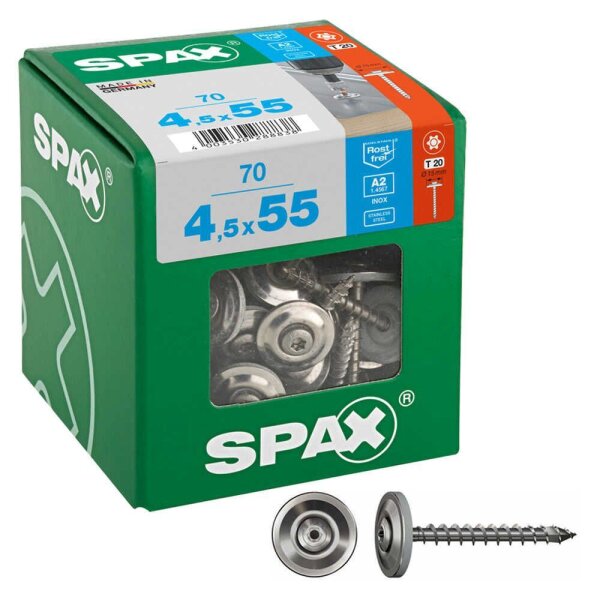 SPAX® Spenglerschrauben T20 Linsensenkkopf A2 4587000450556 4,5 mm x 55 mm, 70 St.