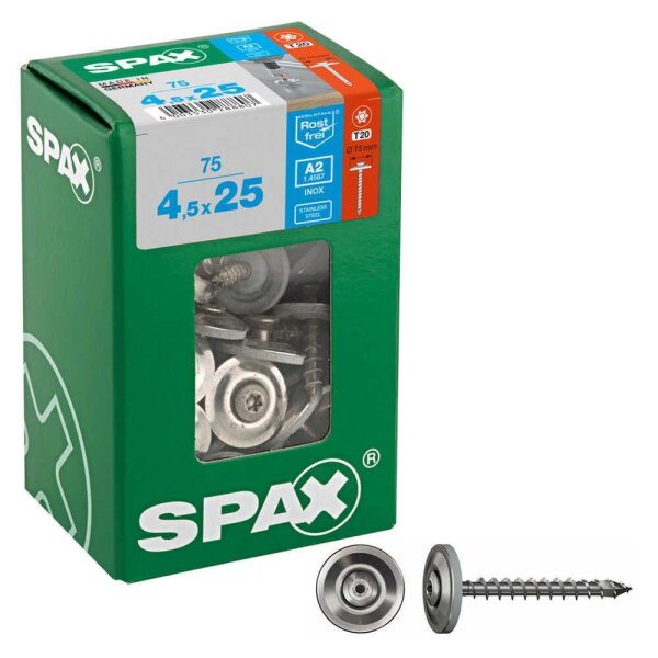SPAX® Spenglerschrauben T20 Linsensenkkopf A2 4587000450257 4,5 mm x 25 mm, 75 St.