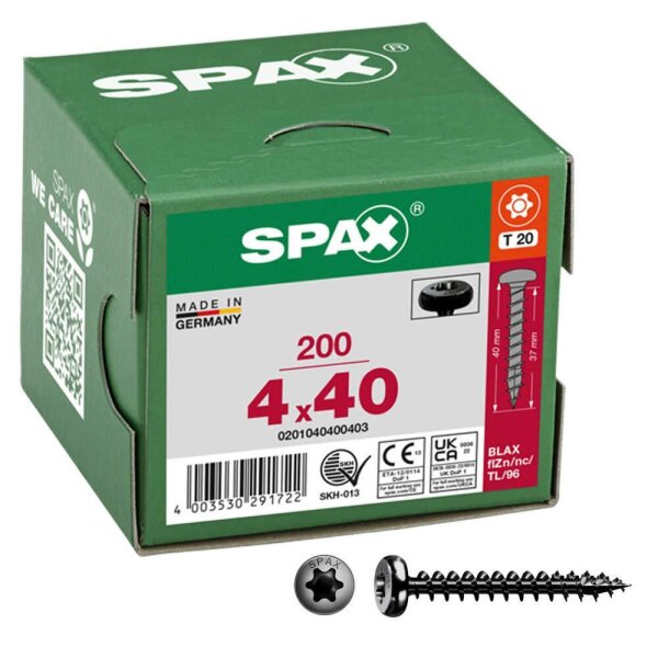 SPAX® Universalschrauben T20 Halbrundkopf BLAX 0201040400403 4 mm x 40 mm, 200 St.