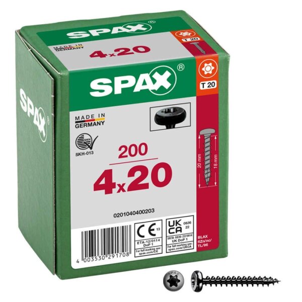 SPAX® Universalschrauben T20 Halbrundkopf BLAX 0201040400203 4 mm x 20 mm, 200 St.
